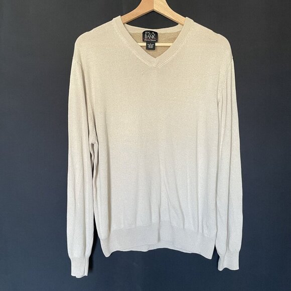 Jos. A. Bank Mens Beige V-Neck Sweater Large 100% Silk Signature Collection - Picture 1 of 6
